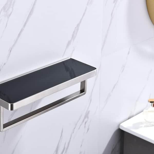 Lexora Bagno Bianca Stainless Steel Black Glass Shelf w/ Toilet Paper Holder - Gun Metal