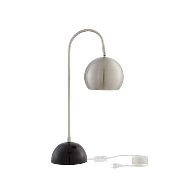 HomeRoots 24 in. Gray Modern Integrated LED Bedside Table Lamp with Gray Metal Shade