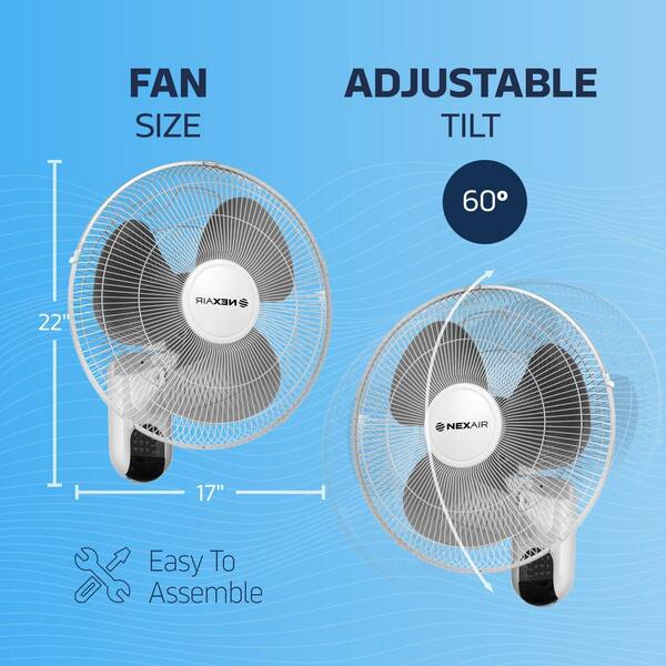 NEXAIR NEXAIR 16 in. Oscillating Wall Mount Fan, Quiet