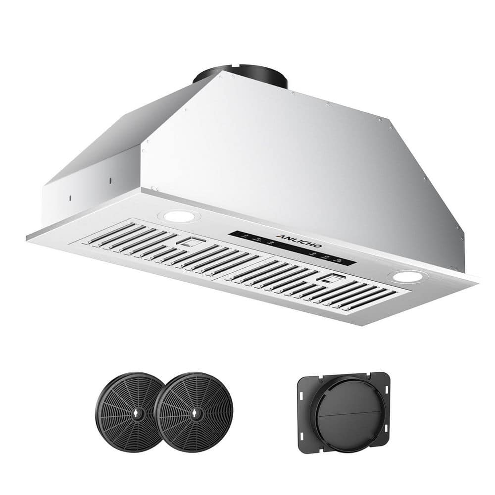 42 in. 600 CFM Convertible Ducted to Ductless Insert Range Hood in Black Stainless Steel with Baffle Filter,LED Lighting