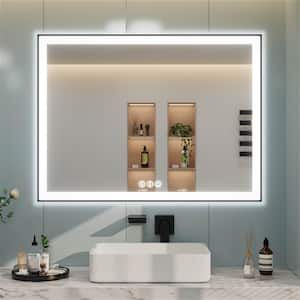 MOC 48 in. W x 36 in. H Large Rectangular Framed LED Lighted Wall Mount Bathroom Vanity Mirror with Memory Function