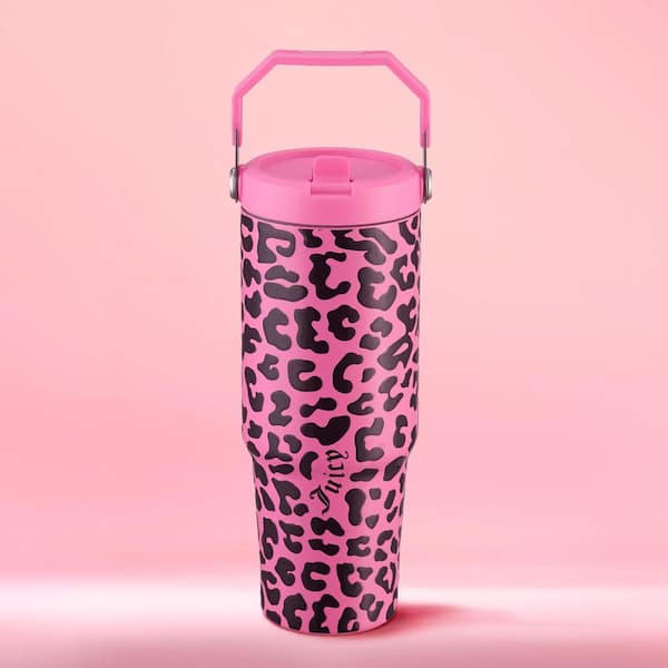 JUICY COUTURE Flip & Sip 30 oz. Hot Pink Leopard Stainless Steel