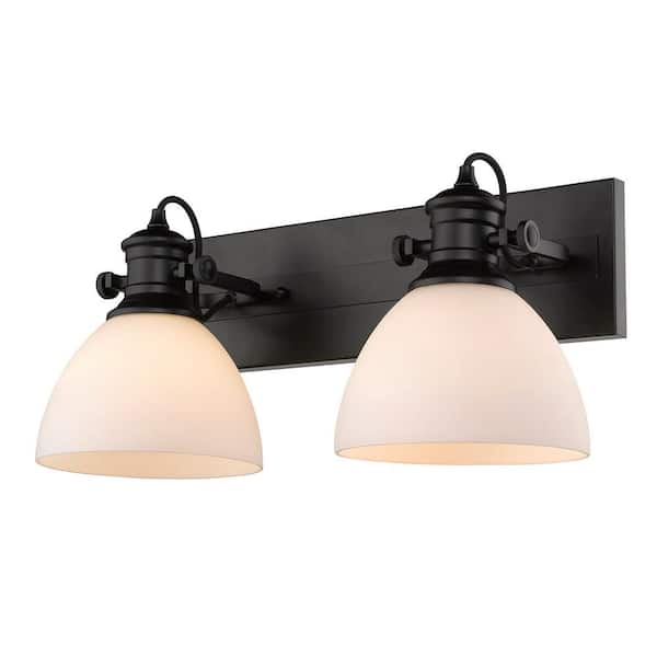 Golden Lighting - Hines 7 in. Black with Opal Glass 2-Light Semi-Flush Mount