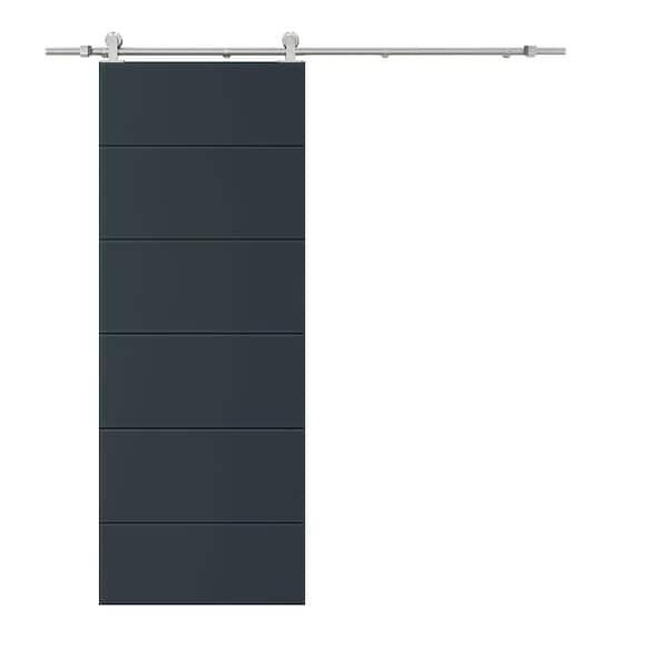 CALHOME Modern Classic 30 in. x 80 in. Charcoal Gray Stained Composite MDF Paneled Sliding Barn Door with Hardware Kit