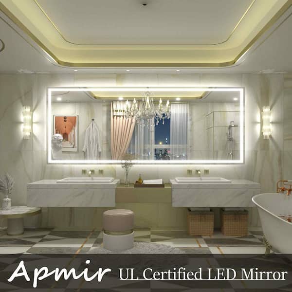 84 in. W x 32 in. H Rectangular Frameless Front & Back LED Lighted Anti-Fog Tempered Glass Wall Bathroom Vanity Mirror