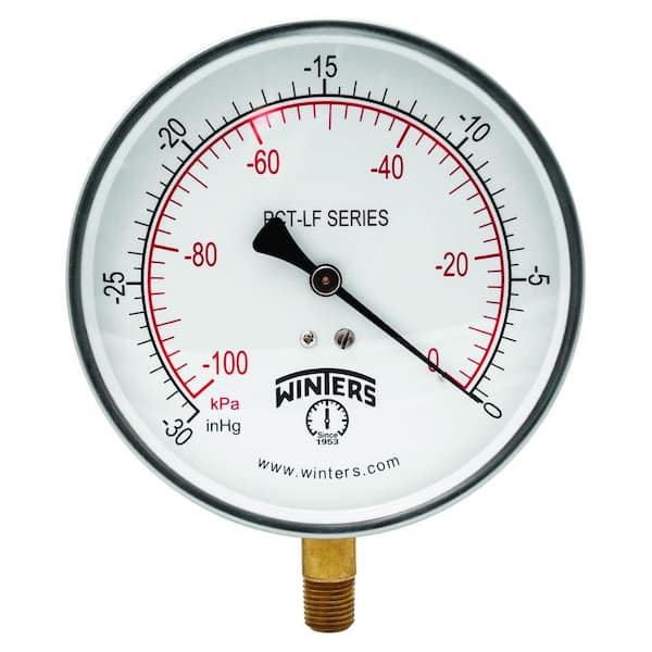Winters Instruments PCT-LF Series 4.5 in. Lead-Free Brass Stainless Steel Pressure Gauge with 1/4 in. NPT LM and 0-30 in. VAC/kPa