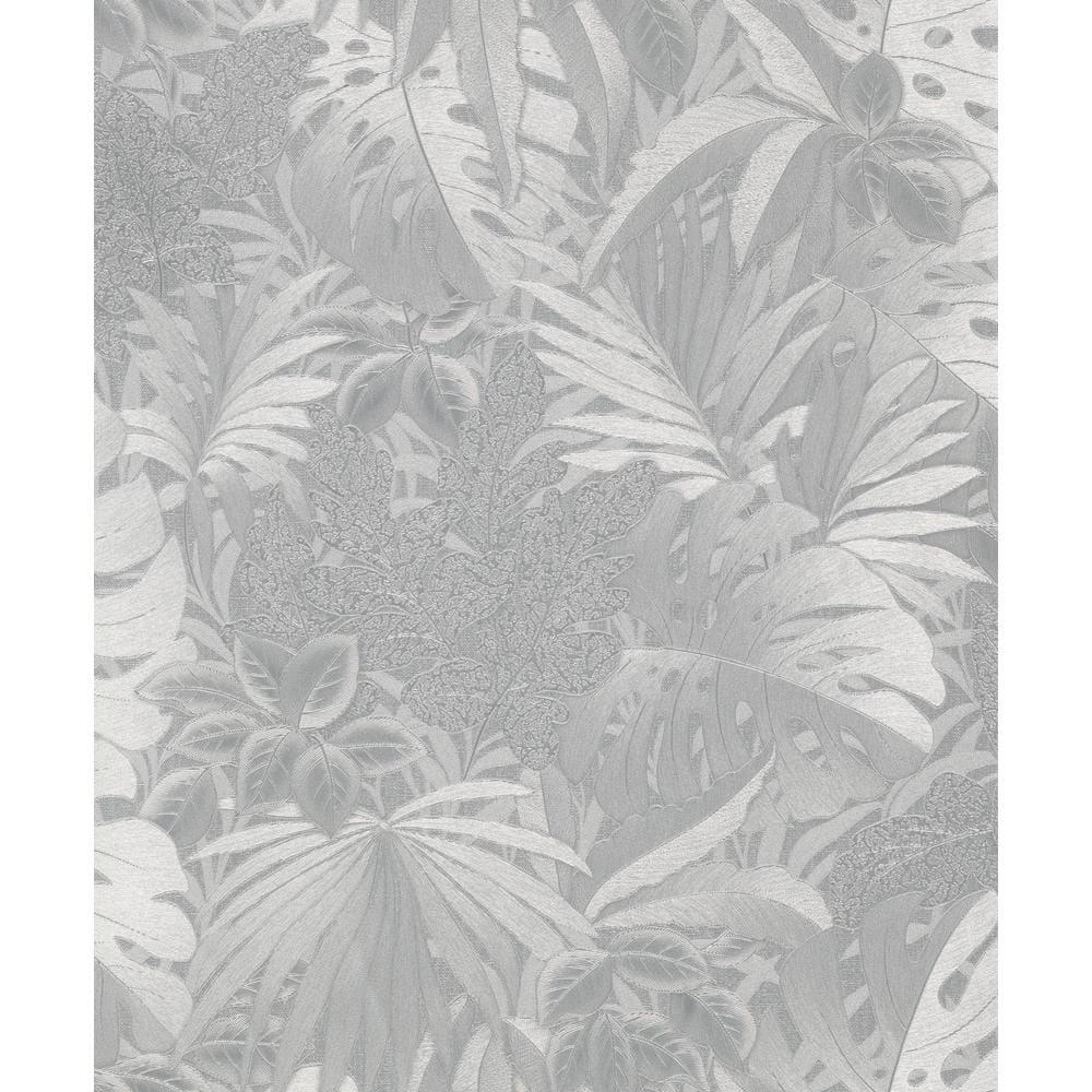 Jungle Leaves Silver Metallic Finish Vinyl on Non-Woven Non-Pasted Wallpape