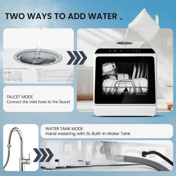 16.85 in. Black Portable Countertop Dishwasher with 5 Modes with 4 Place Settings Capacity