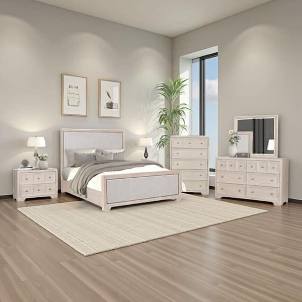 Kizie 5-Piece Tawny Brown and Light Gray Queen Engineered Wood Bedroom Set