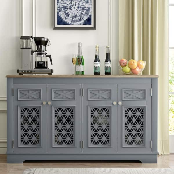 Vintage Gray 57 in. W Storage Buffet Sideboard with Adjustable Shelves