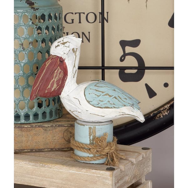 Litton Lane 3 in. x 10 in. Multi Colored Wood Pelican Sculpture