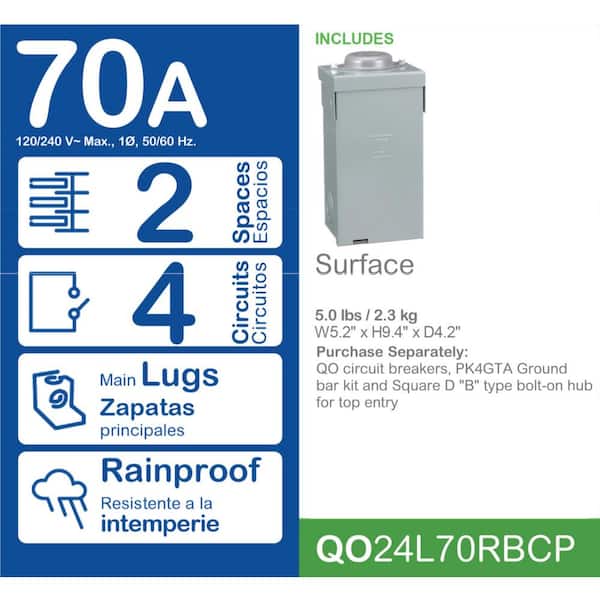 Square D QO 70 Amp 2-Space 4-Circuit Outdoor Main Lug Load
