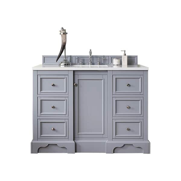 De Soto 49.3 in. W x 23.5 in. D x 36.3 in. H Bathroom Vanity in Silver Gray with White Zeus Quartz Top