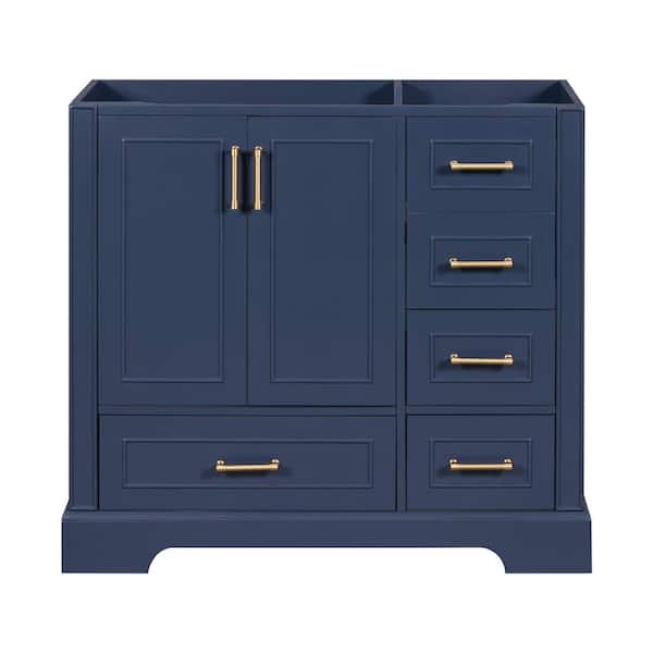 EPOWP 35.4 in. W x 17.8 in. D x 33 in. H Bath Vanity Cabinet without Top in Blue with with 4 Drawers and Door Cabinet