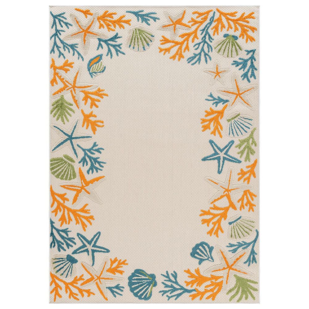 Coastal Border Design Indoor/Outdoor High-Low Textured Area Rug, Coastal Border, Easy-Clean Patio Rug 6' x 9' Multi price history on PriceWatchPro