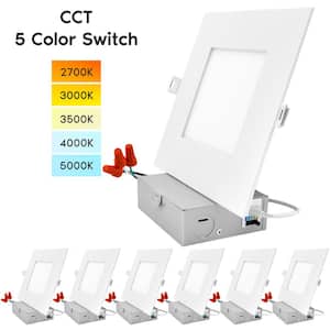 6 in. Ultra Thin Square Canless 5 Color Options Selectable CCT Remodel Integrated LED Recessed Light Kit (6-Pack)