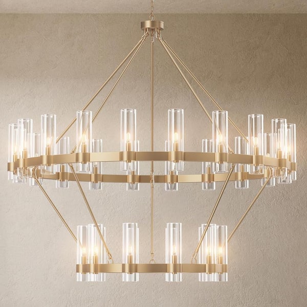 Modern Chandelier 60 in. 30-Light Gold Wagon Wheel Chandelier for Dinning Room, Foyer, Living Room, Staircase