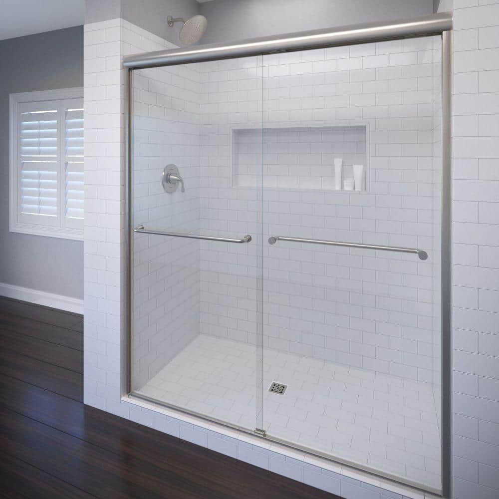 Celesta Brushed Nickel Semi-Frameless Sliding Shower Door with Clear Glass