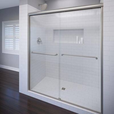 Celesta 60 in. x 71-1/4 in. Semi-Frameless Sliding Shower Door in Brushed Nickel with Clear Glass