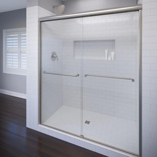 Basco Celesta 60 in. x 71-1/4 in. Semi-Frameless Sliding Shower Door in Brushed Nickel with AquaGlideXP Clear Glass