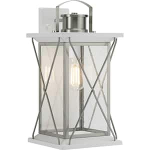 Barlowe Collection 1-Light Stainless Steel Clear Seeded Glass Farmhouse Outdoor Large Wall Lantern Light
