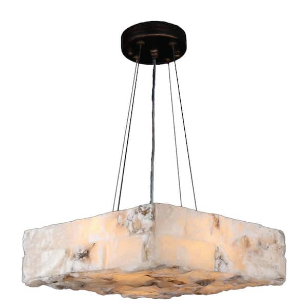 Worldwide Lighting Pompeii 4-Light Flemish Brass Natural Quartz Small Square Pendant