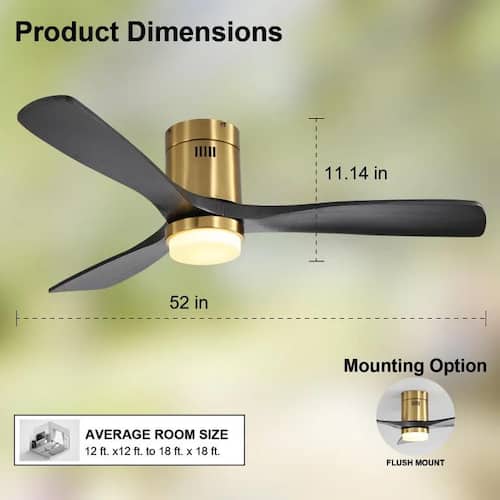 52 in. Indoor Gold black Ceiling Fan with Dimmable Color Temperature LED Ceiling Fans