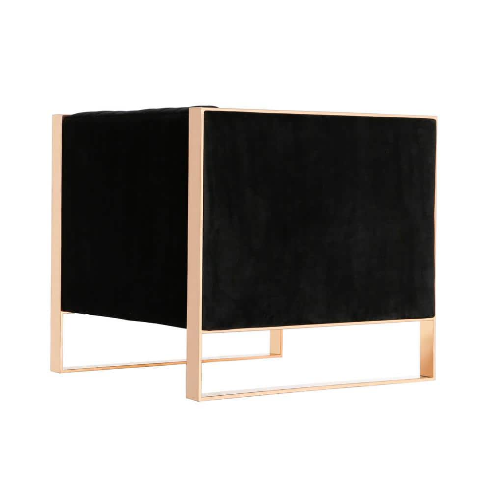 Black Velvet and Rose Gold Metal Accent Chair