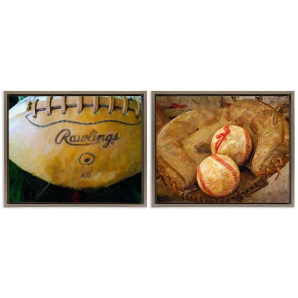 Sports Balls and Mitt by Graffi*tee Studios 2 Pieces Brown Floater Frame Sports Graphic Art Print 17 in. x 21 in.