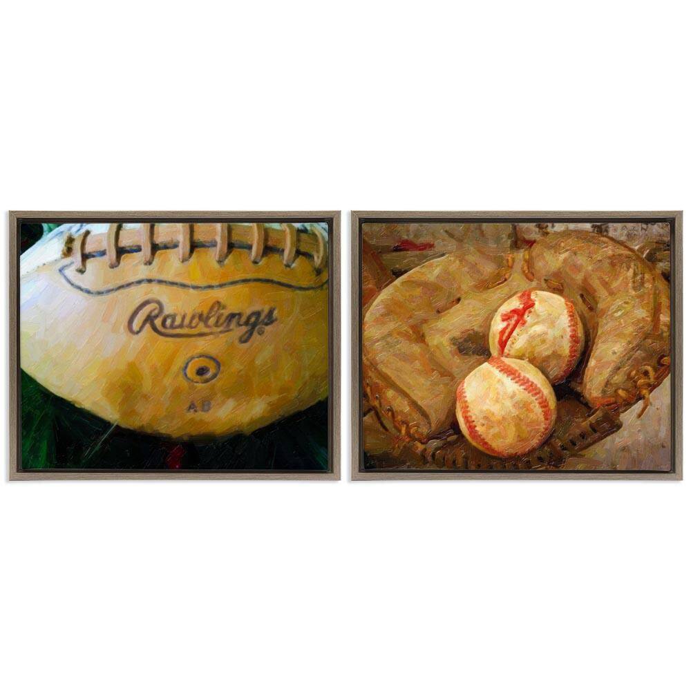 Sports Balls and Mitt by Graffi*tee Studios 2 Pieces Brown Floater Frame Sports Graphic Art Print 25 in. x 31 in. price history on PriceWatchPro
