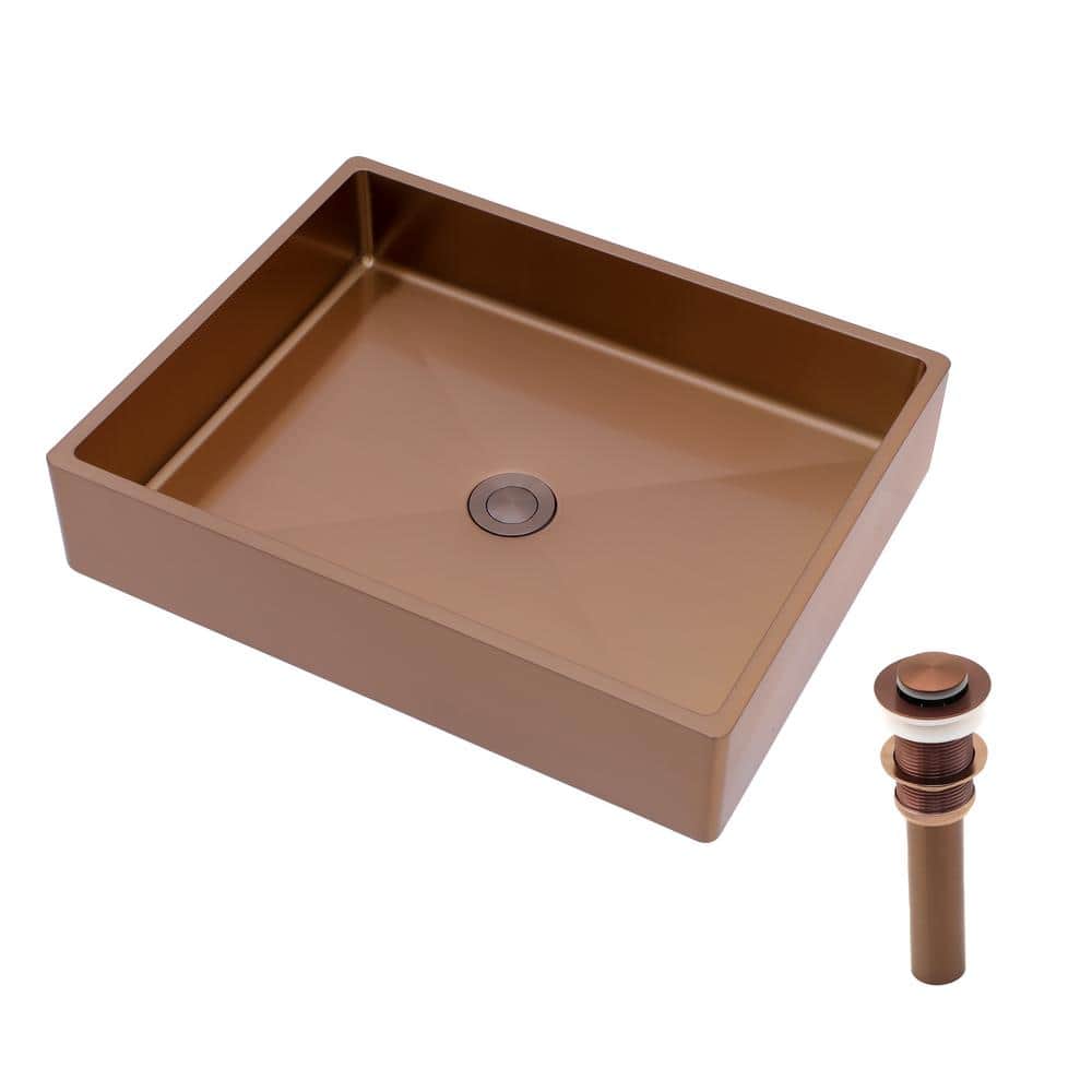 19" Rose Gold Stainless Steel Rectangular Bathroom Sink with Pop-Up Drain