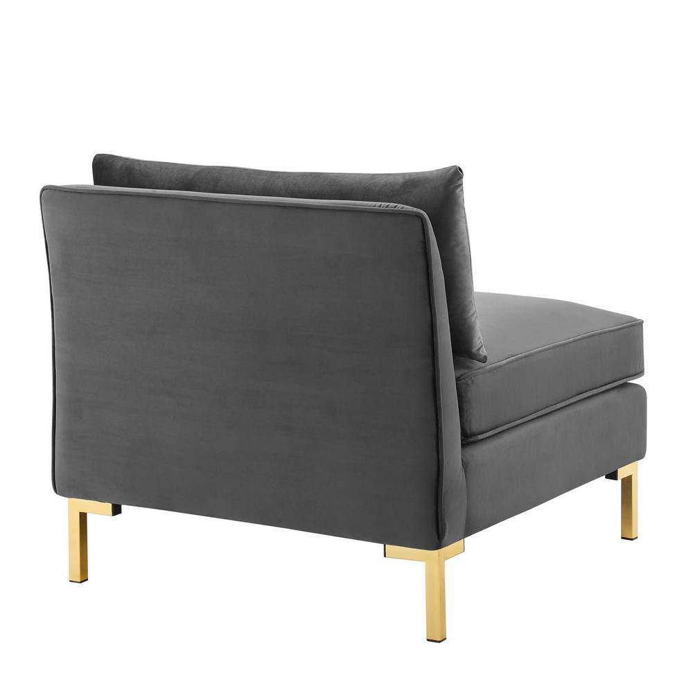 Gray Velvet Armless Chair with Gold Metal Legs