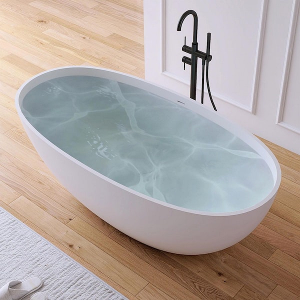 Eaton 61 in. x 30 in. Stone Resin Solid Surface Matte Flatbottom Freestanding Soaking Bathtub in White