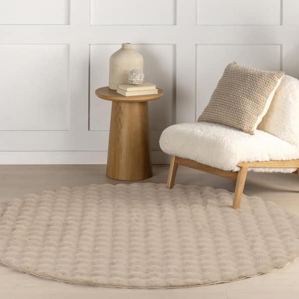 Ivana Checkered Plush Cloud Washable Taupe 6 ft. Indoor Area Rug