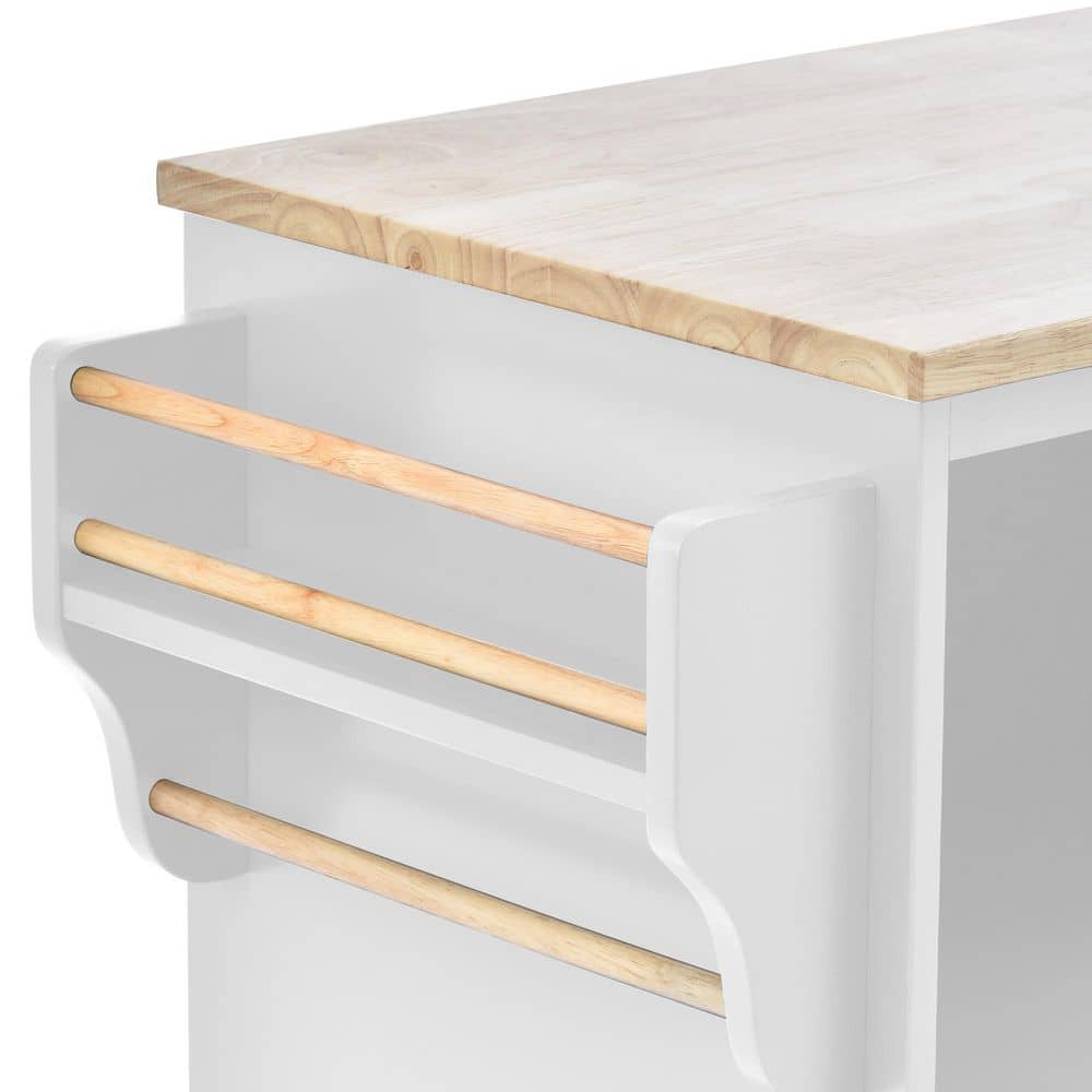 White Wood Kitchen Cart with Spice Rack and Storage