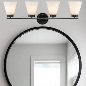 Fifer 31.75 in. 4-Light Black Bathroom Vanity Light Fixture with Frosted Glass Shades