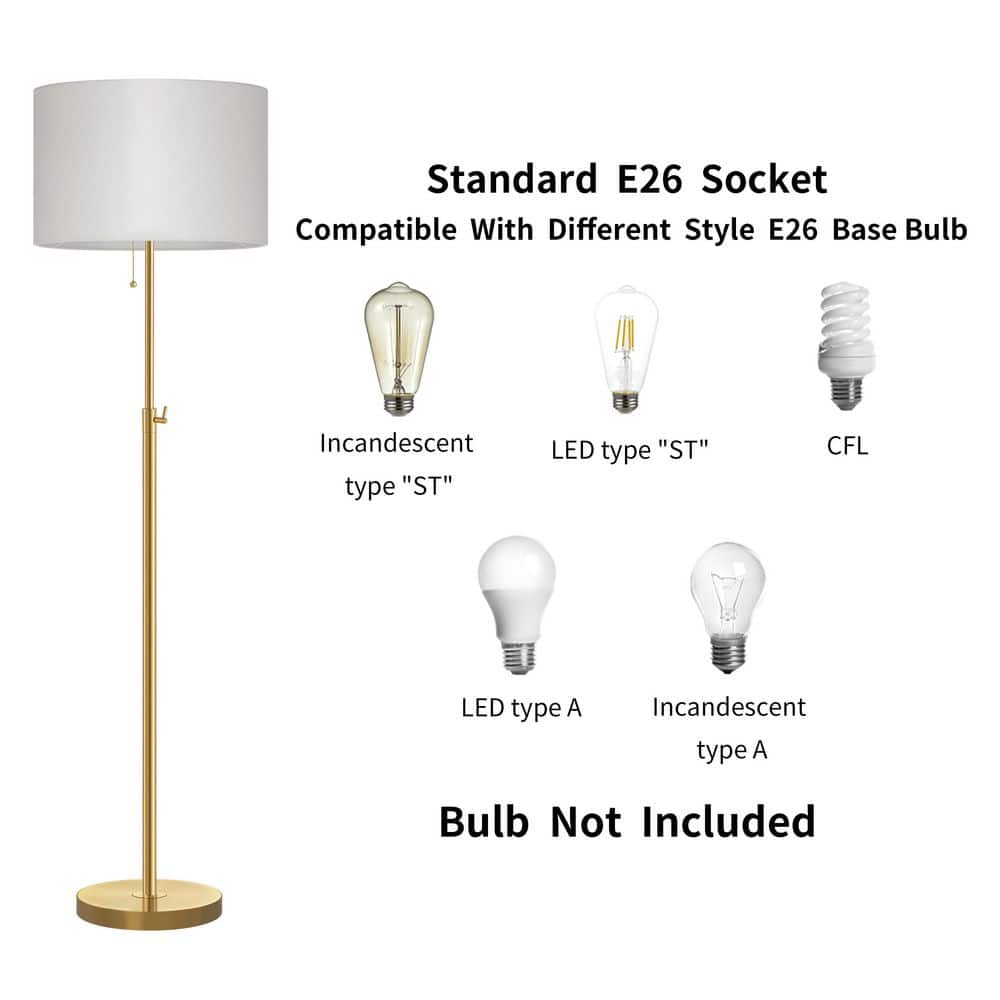 Antique Brass Adjustable Height Floor Lamp with White Shade