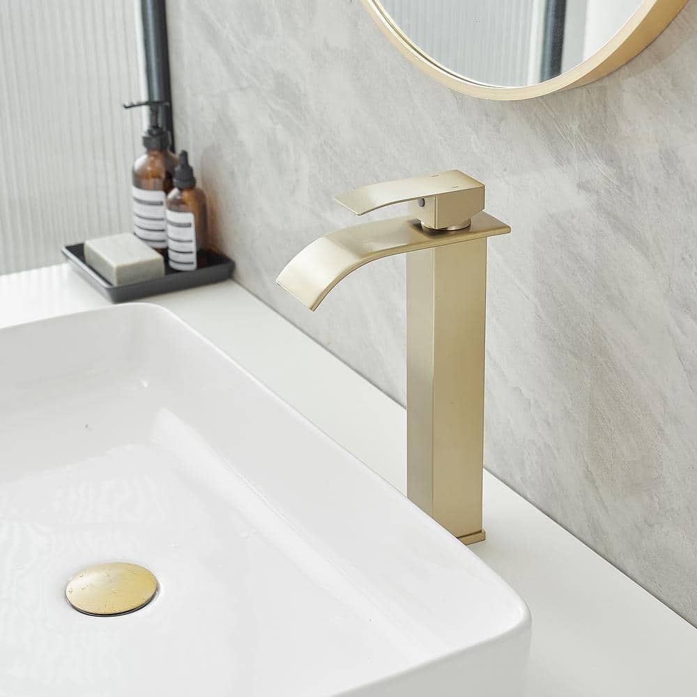Brushed Gold Stainless Steel Single Handle Vessel Sink Faucet