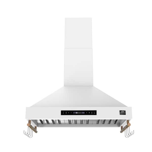 Venezia 30 Inch Wall-Mounted Range Hood in White with Touch Controls and Baffle Filters, Ducted