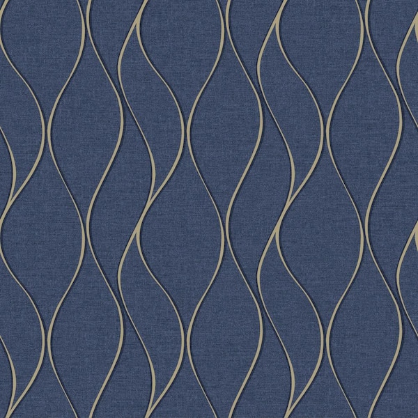 RoomMates Navy Wave Ogee Vinyl Peel & Stick Wallpaper Roll (Covers 28.18 Sq. Ft.)
