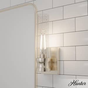 Lenlock 1-Light Brushed Nickel Wall Sconce with Clear Seeded Glass Shade