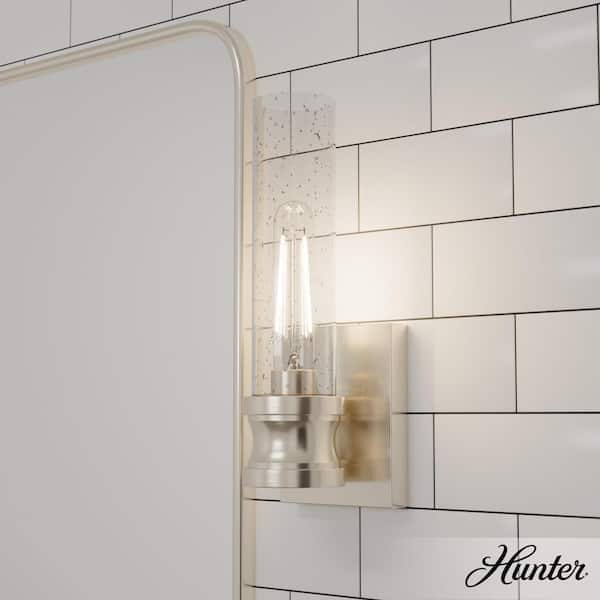 Hunter Lenlock 1-Light Brushed Nickel Wall Sconce with Clear Seeded Glass Shade