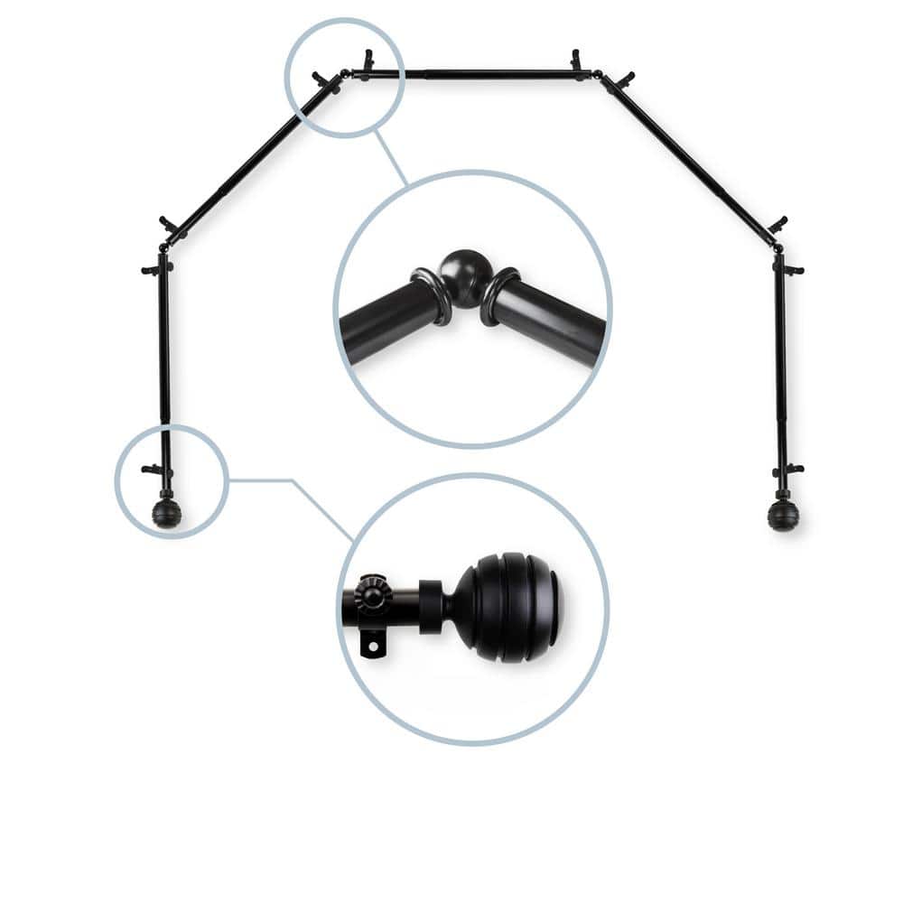 28-48 inch (each side) 13/16 inch diameter 5-Sided Bay Window Curtain Rod in Black with Poise Finials price history on PriceWatchPro