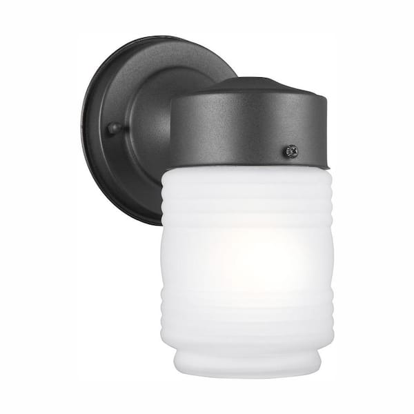 Generation Lighting Outdoor Wall 1-Light Black Outdoor Wall Lantern Sconce with LED Bulb