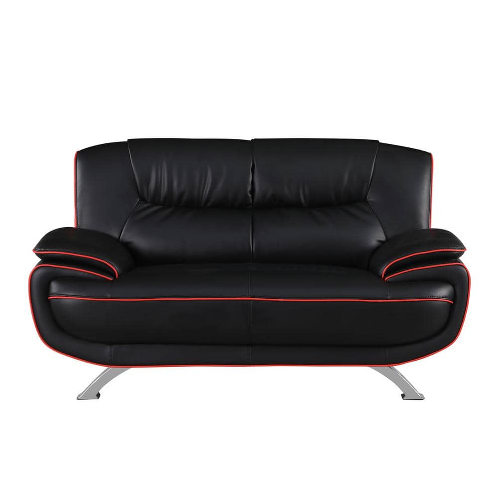 Black Faux Leather Tufted Loveseat with Pillow-top Arms