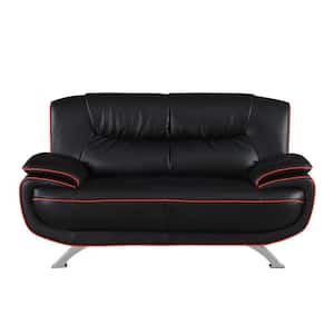 Charlie 64 in. Black Solid Leather 2-Seat Loveseats