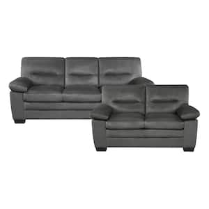 Solomon 84 in. W Straight Arm Textured Fabric Rectangle 2-Piece Living Room Sofa Set in Dark Gray