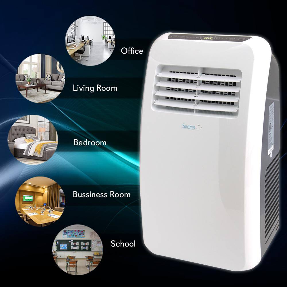 SereneLife 8,000 BTU White and Black Portable Air Conditioner with Remote