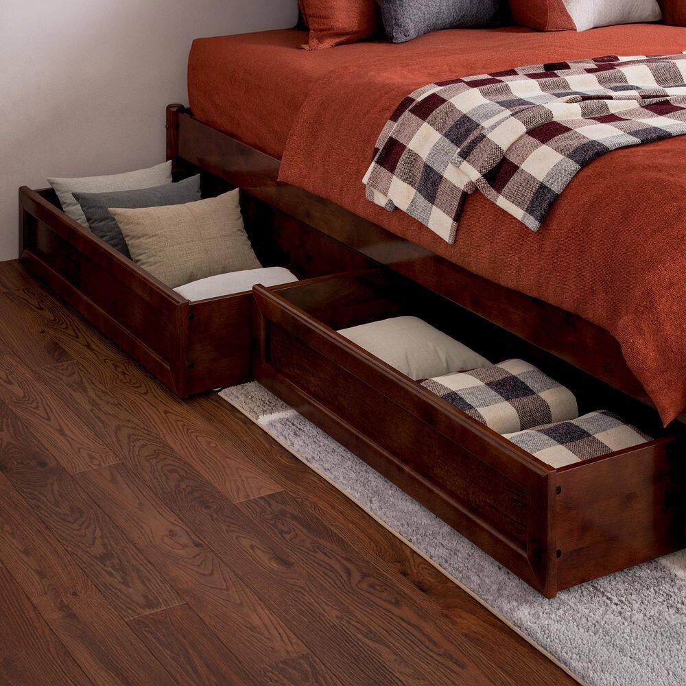 Barcelona Walnut Full Wood Panel Platform Bed with Storage Drawers