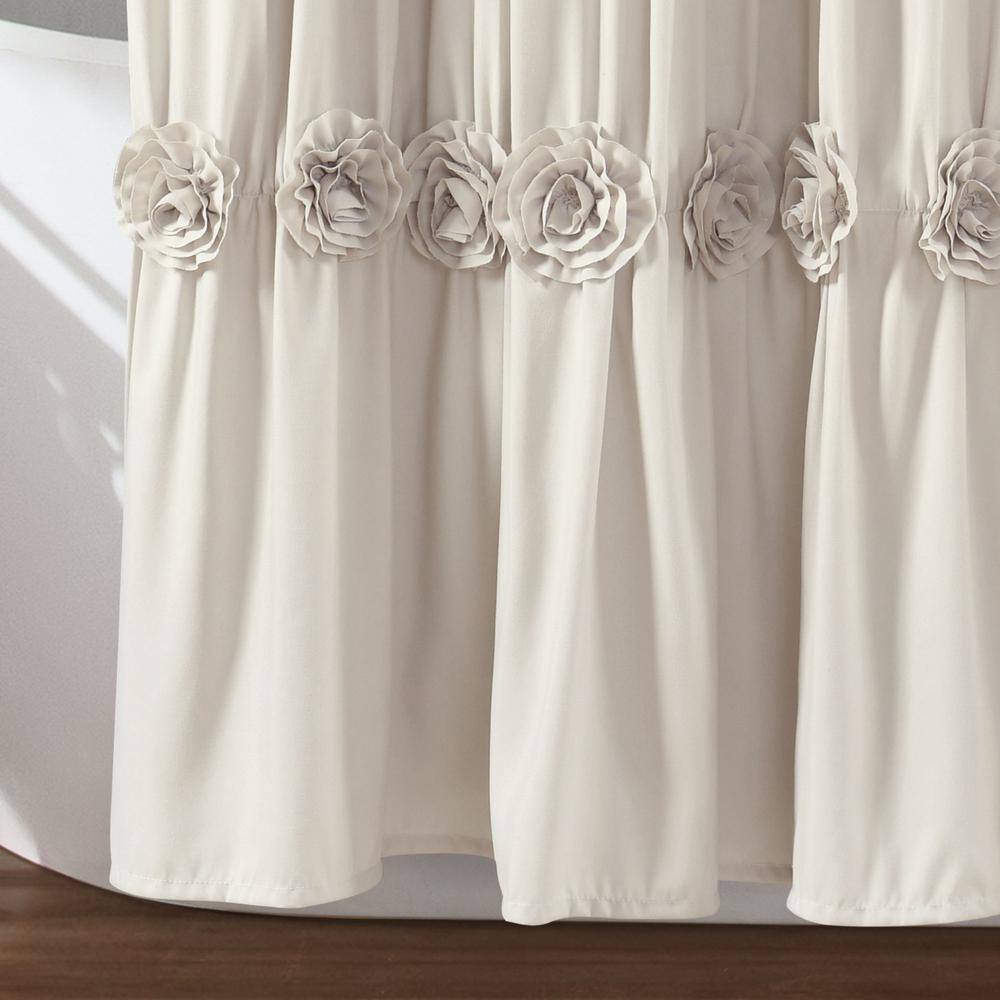 Neutral Polyester Floral Ruffled Shower Curtain, 72" x 72"